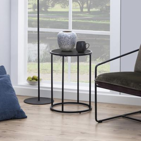 Salvo Wooden Round Side Table In Ash Black