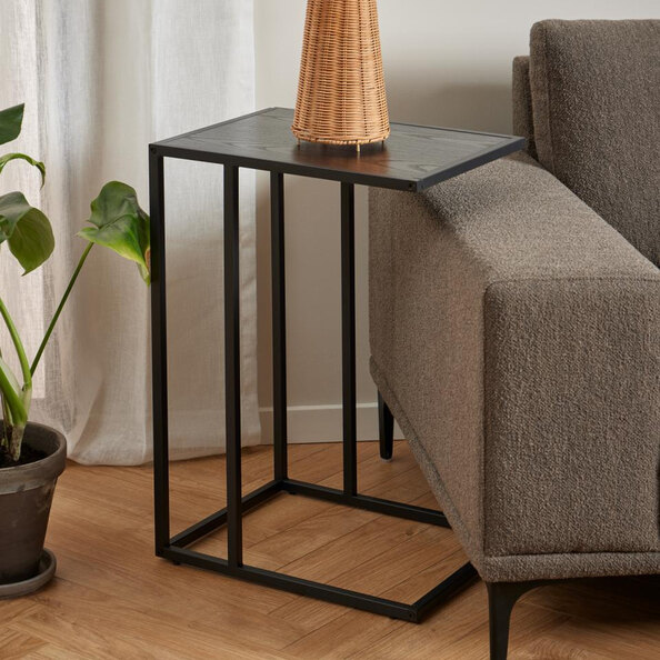 Salvo Wooden Side Table With Black Metal Frame In Ash Black