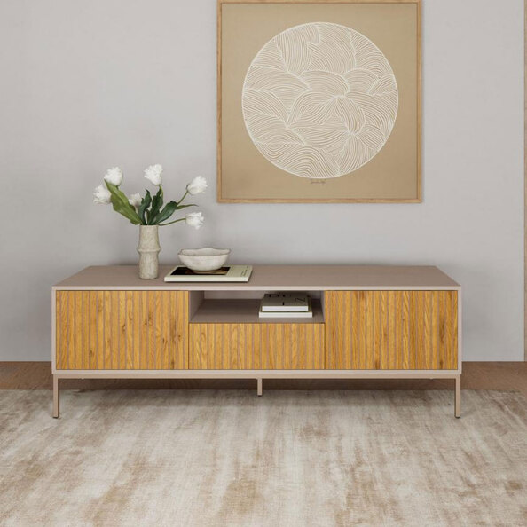 Salvo Wooden TV Stand with 2 Doors in Matt Wild Oak and Grey