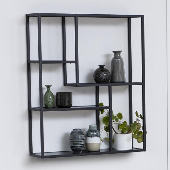 Salvo Wooden Wall Shelf With 4 Shelves In Ash Black