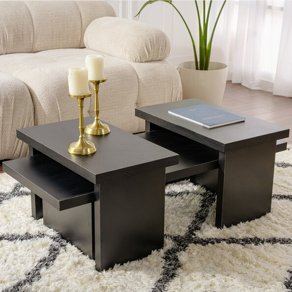 Sanctum Wooden Nest Of 3 Coffee Table in Black