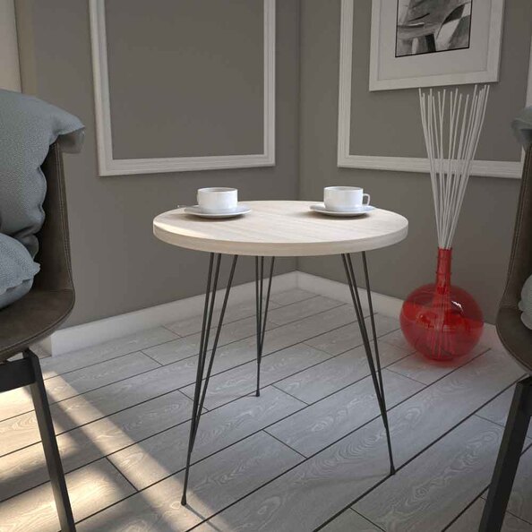 Sandalf Wooden Side Table with Black Metal Legs in Oak