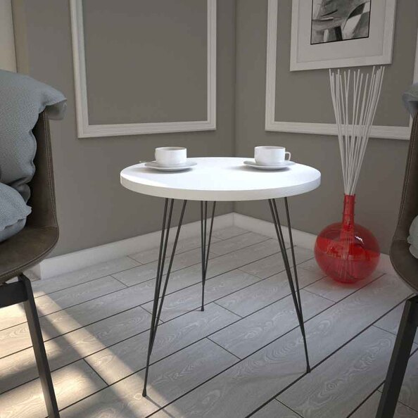 Sandalf Wooden Side Table with Black Metal Legs in White