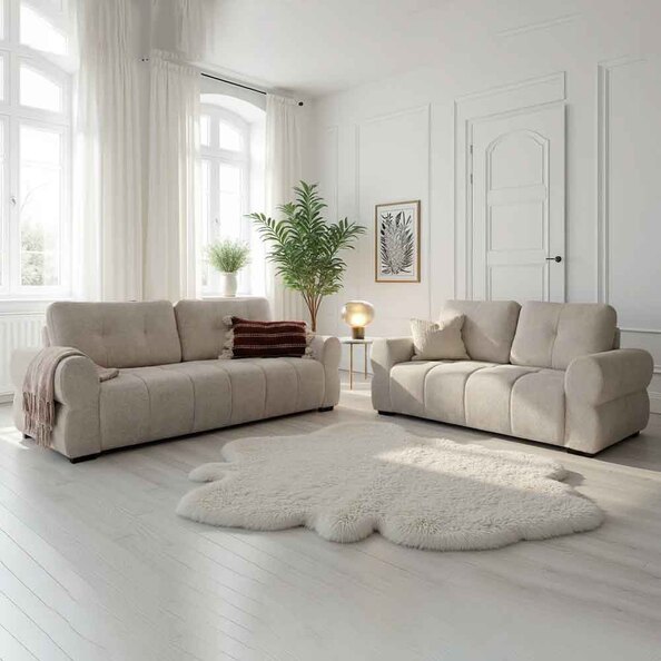 Sandhurst Fabric 2+3 Seater Sofa Set in Beige