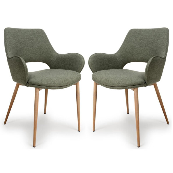 Sanremo Sage Fabric Dining Chairs With Oak Legs In Pair