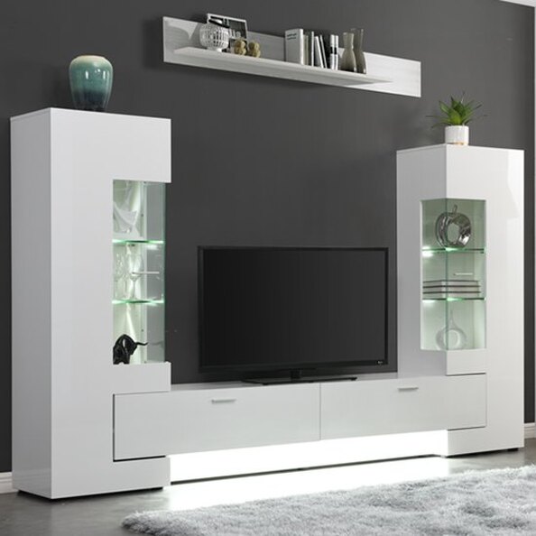 Santiago Entertainment Unit In White High Gloss With LED Lights
