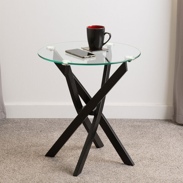 Sanur Clear Glass Top Side Table with Black Metal Base