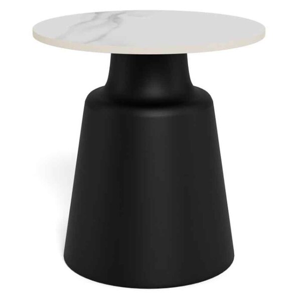 Sarasota Ceramic Round Side Table With Black Steel Base - White