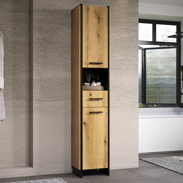 Sarlon Tall Wooden Bathroom Storage Cabinet in Evoke Oak