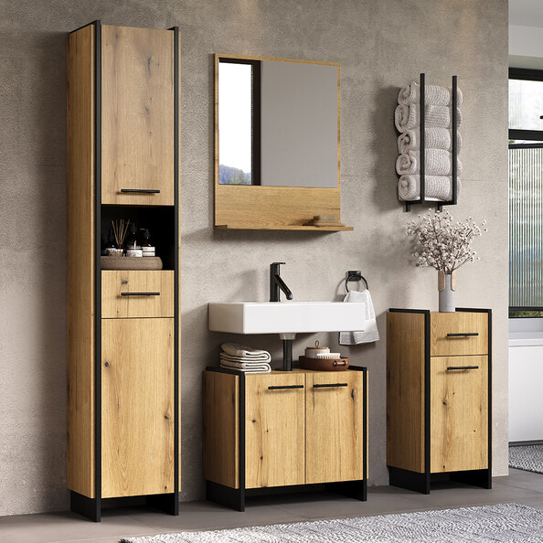Sarlon Wooden Bathroom Furniture Set in Evoke Oak