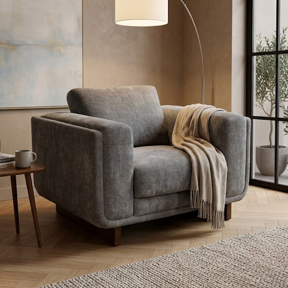 Sarlune Fabric 1 Seater Sofa in Grey