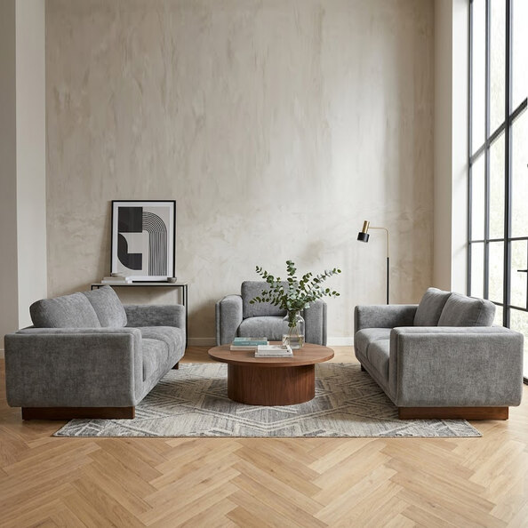Sarlune Fabric Sofa Suite in Grey