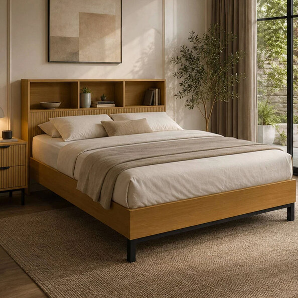 Sarnia Wooden Double Bed in Light Oak