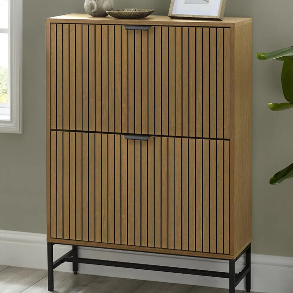 Sarnia Wooden Shoe Storage Cabinet With 2 Flip Doors - Brown