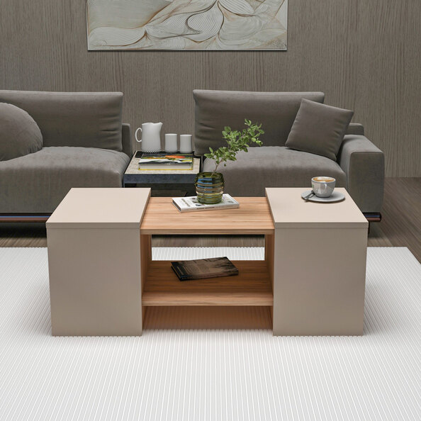 Sartos Wooden Coffee Table Set in Atlantic Pine and Beige