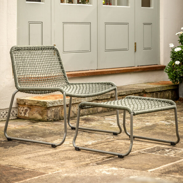 Saskatoon Outdoor Rope Lounge Chair With Footstool In Green