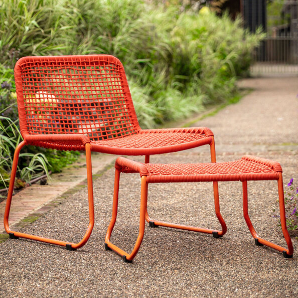 Saskatoon Outdoor Rope Lounge Chair With Footstool In Orange