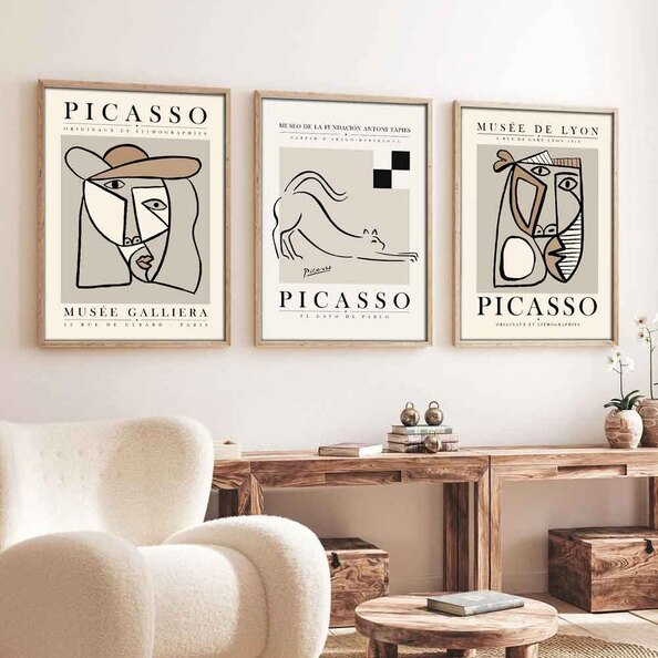 Satori Wooden 30x40cm Cubist Soul Cat Art of Frame Set of 3 in Multicolour