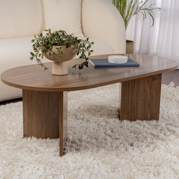 Savelio Oval Wooden Coffee Table in Walnut