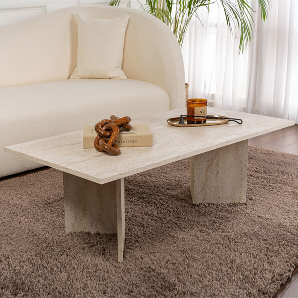 Savella Rectangular Wooden Coffee Table in Travertine Marble Effect