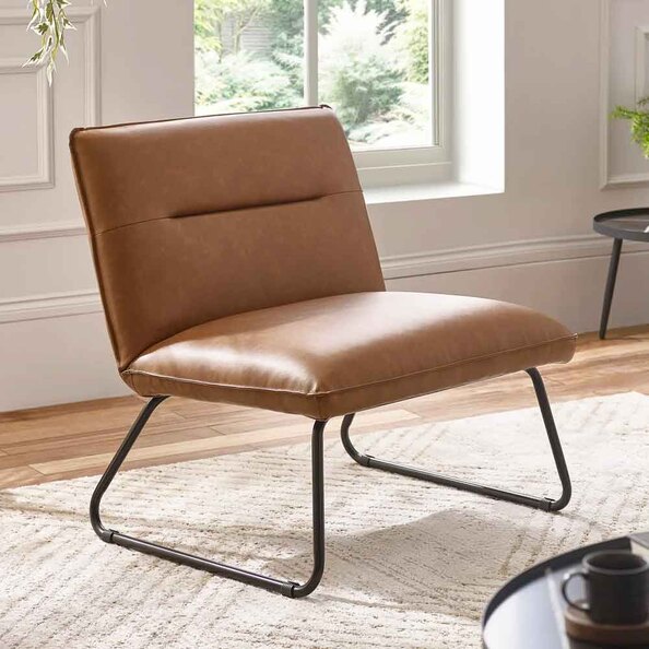 Savelle Faux Leather Lounge Chair in Brown