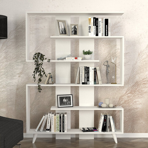 Savero Wooden Bookcase with 5 Shelves in White
