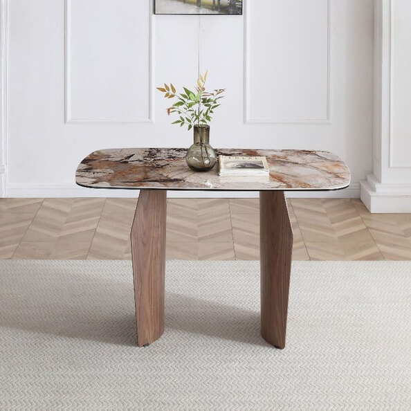 Savlune Pandora Vendome Ceramic Top Dining Table with Walnut Legs
