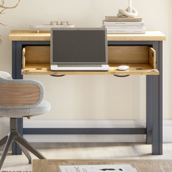 Savona Wooden Laptop Desk In Blue And Oak