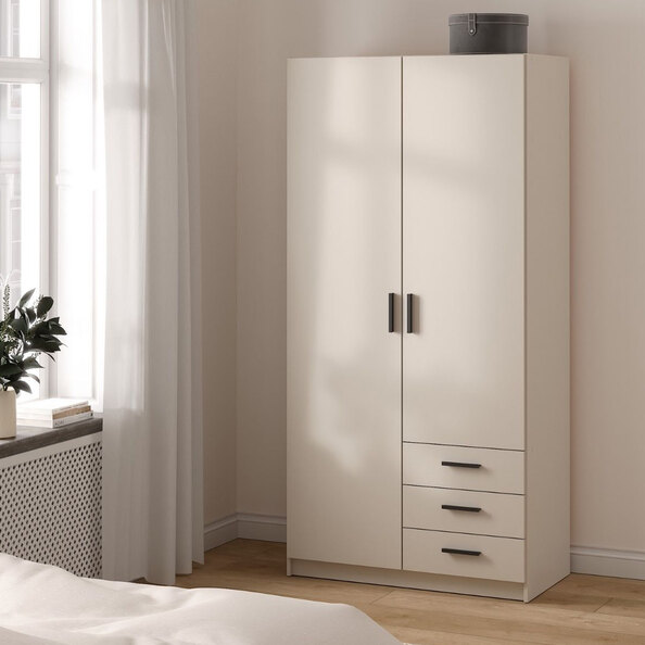 Savoy Wooden Wardrobe with 2 Doors 3 Drawers in Cashmere