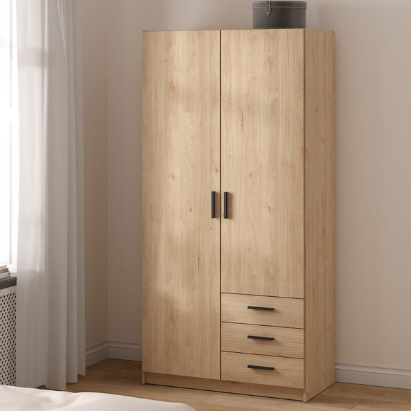 Savoy Wooden Wardrobe with 2 Doors 3 Drawers in Jackson Hickory