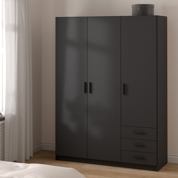 Savoy Wooden Wardrobe with 3 Doors 3 Drawers in Matt Grey