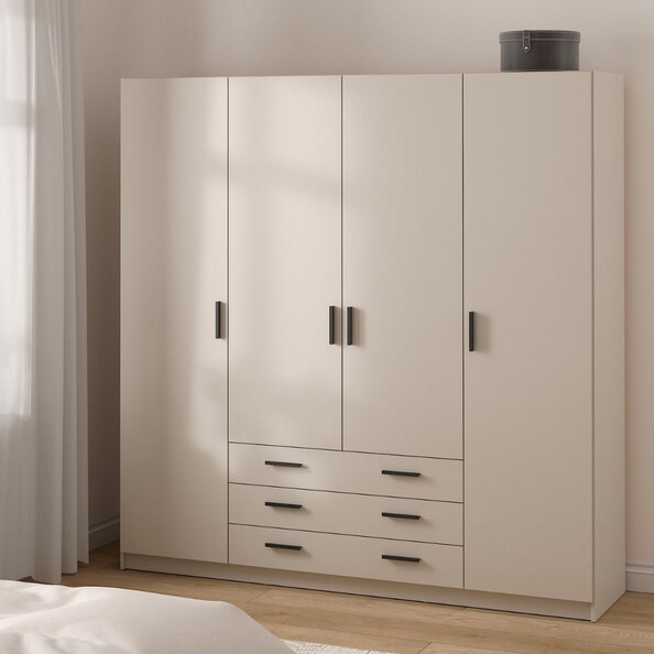 Savoy Wooden Wardrobe with 4 Doors 4 Drawers in Cashmere