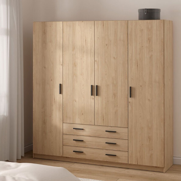 Savoy Wooden Wardrobe with 4 Doors 4 Drawers in Jackson Hickory
