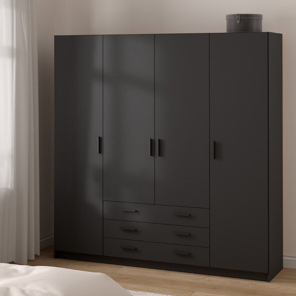 Savoy Wooden Wardrobe with 4 Doors 4 Drawers in Matt Grey