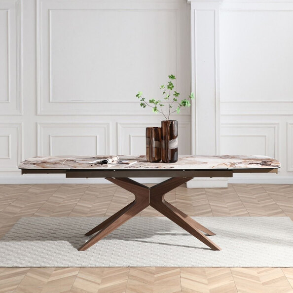 Sazion Pandora Vendome Ceramic Top Extending Dining Table with Walnut Base