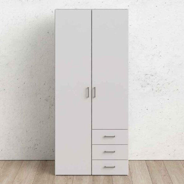 Scalia Wooden Small Wardrobe With 2 Doors 3 Drawers In White