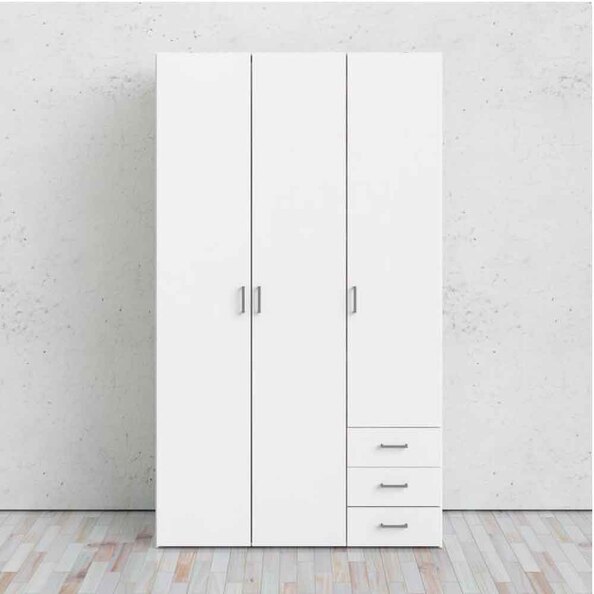 Scalia Wooden Wardrobe With 3 Doors 3 Drawers In White