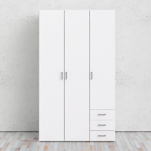 Scalia Wooden Wardrobe With 3 Doors 3 Drawers In White