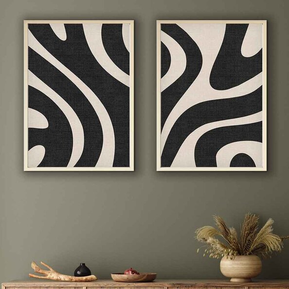Scandinavian Wooden 20x30cm Organic Shapes Wall Frame Set in Black and White