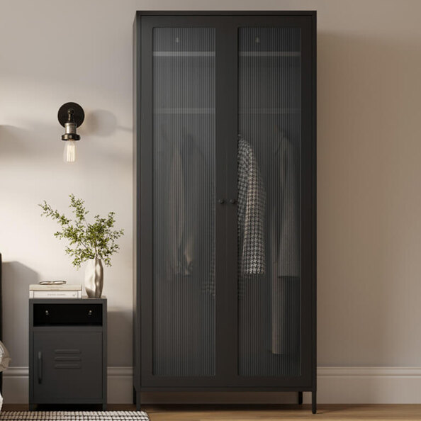 Seattle Steel Wardrobe With 2 Doors - Black