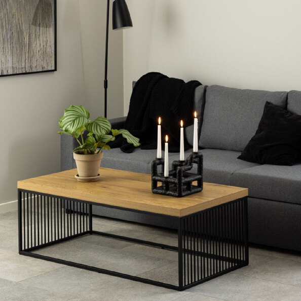 Seattle Wooden Coffee Table With Black Metal Frame In Oak