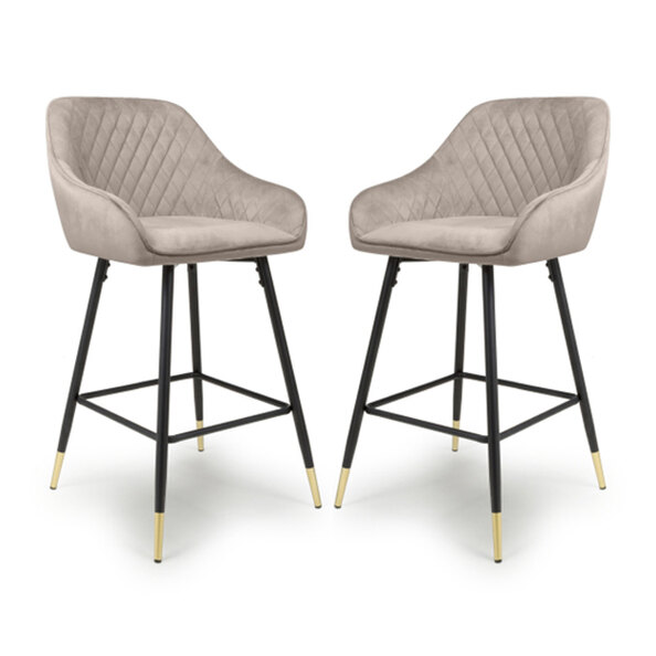 Sedona Mink Velvet Bar Stools With Metal Legs In Pair
