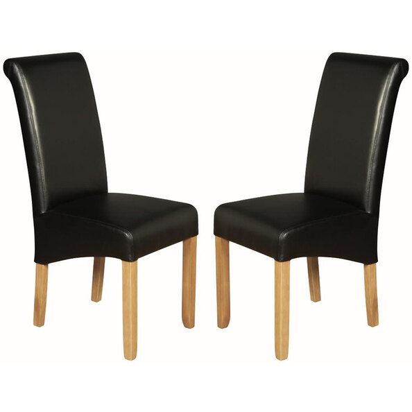 Seguin Black Leather Dining Chairs With Wooden Legs In Pair