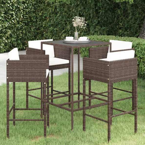 Selah Small Glass Top Bar Table With 4 Avyanna Chairs In Brown