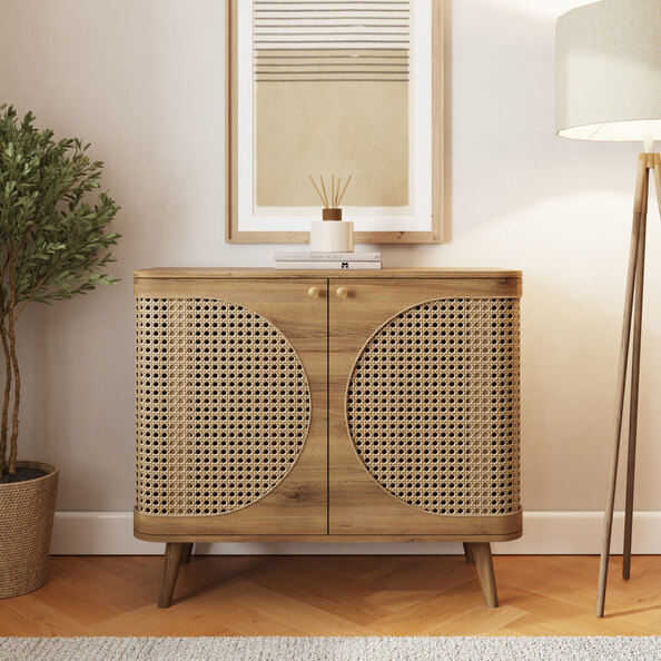 Selbourne Rattan Storage Cabinet with 2 Doors in Oak