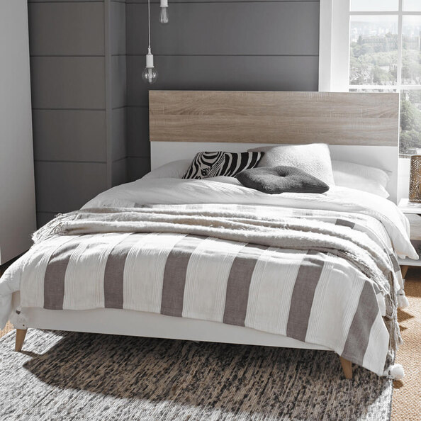 Selkirk Wooden King Size Bed In White And Oak