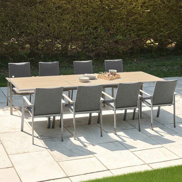 Selma Aluminium Garden 8 Seater Dining Set in Birch Effect