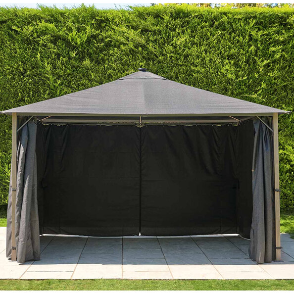 Selma Fabric Gazebo 4m x 3m with Solar Lights in Grey and Birch