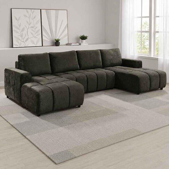 Selmira Fabric U Shape Corner Sofa in Green