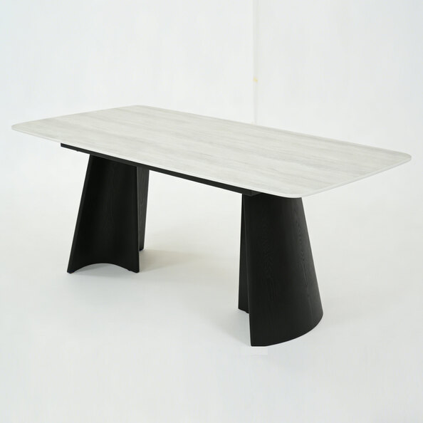 Senaro Grey Sintered Stone Top Dining Table with Black Base
